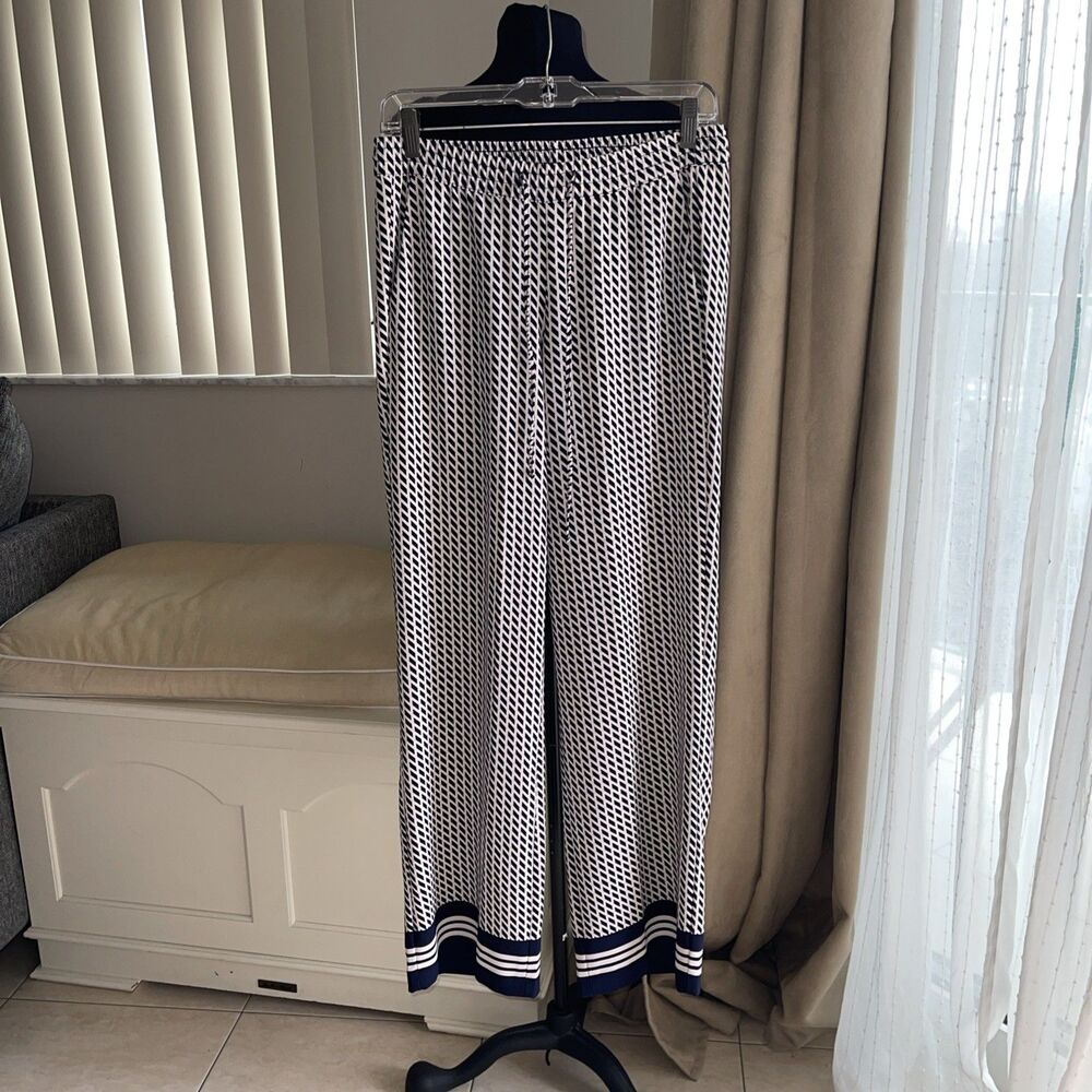 Talbots Wide Leg Palazzo Pants Black White Geometric Print Elastic Waist 2